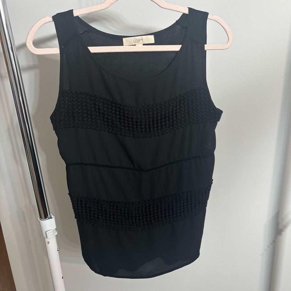 LOFT Black Embroidered Sleeveless Blouse